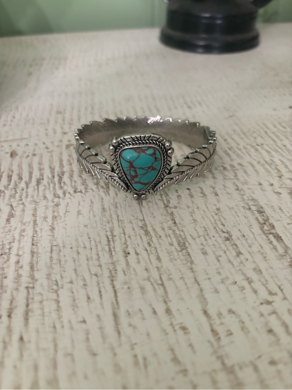 Silver Turquoise Stone Cuff Bracelet - Silver Turquoise